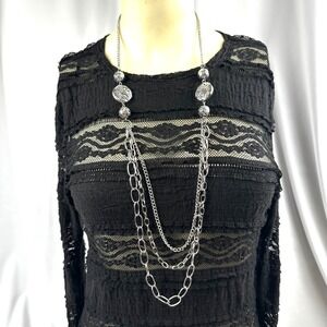 Silver Tone Layered Silver Chain Statement Necklace Edgy Boho Multi Strand